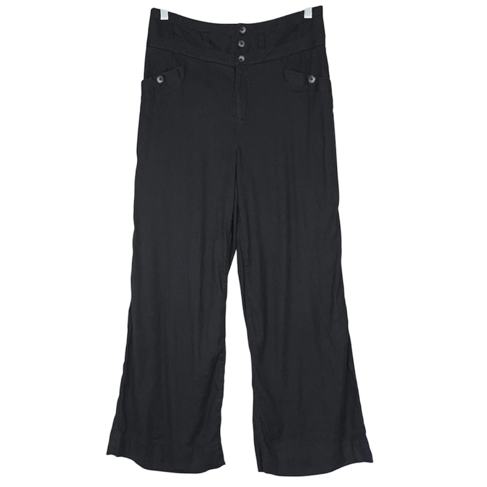 Anthropologie Linen Wide Leg Black High-Waist Pants